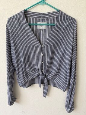 Rails Blue & White Striped Tie-Front Button Blouse